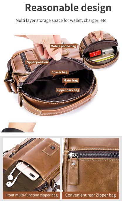 LAOSHIZI Brand Genuine Leather Shoulder Men Messenger s Small Casual Flap Zipper Design Male CrossBody Bag MINI Handbag