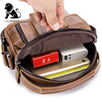 LAOSHIZI Brand Genuine Leather Shoulder Men Messenger s Small Casual Flap Zipper Design Male CrossBody Bag MINI Handbag