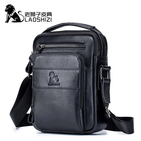 LAOSHIZI Brand High-end Men's Shoulder Leisure Business Diagonal 100% Leather Man Bag Handbag