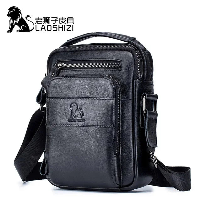 LAOSHIZI Brand High-end Men's Shoulder Leisure Business Diagonal 100% Leather Man Bag Handbag