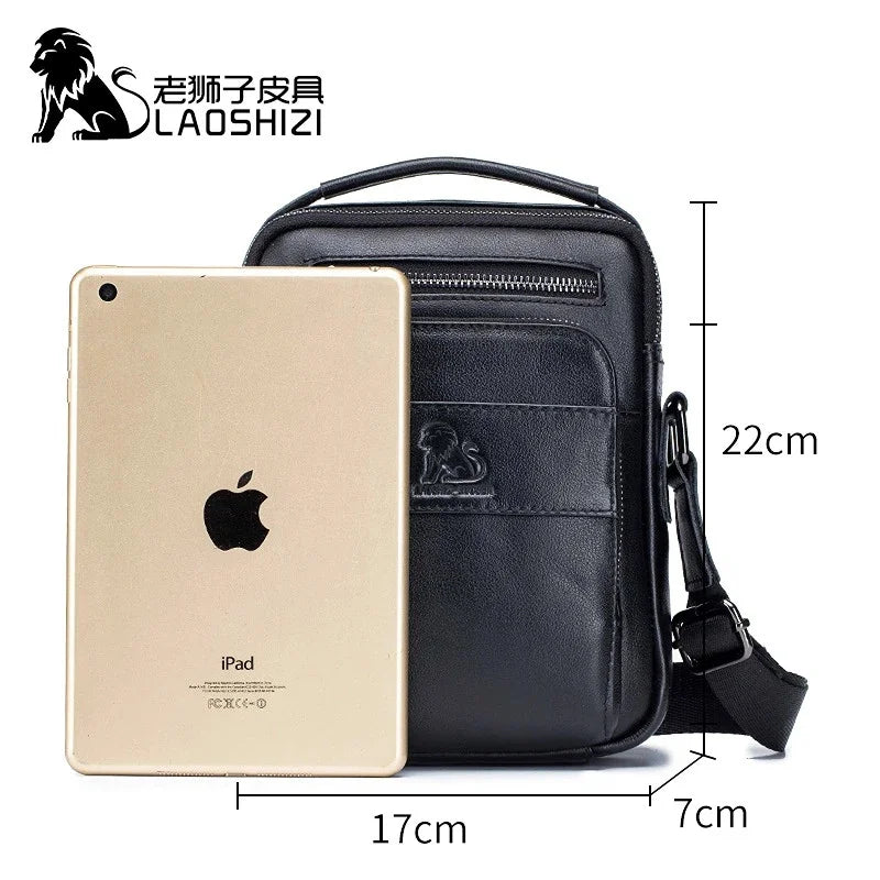 LAOSHIZI Brand High-end Men's Shoulder Leisure Business Diagonal 100% Leather Man Bag Handbag
