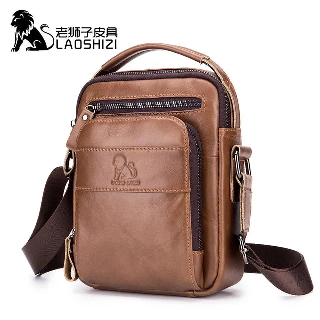 LAOSHIZI Brand High-end Men's Shoulder Leisure Business Diagonal 100% Leather Man Bag Handbag