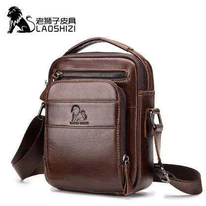 LAOSHIZI Brand High-end Men's Shoulder Leisure Business Diagonal 100% Leather Man Bag Handbag