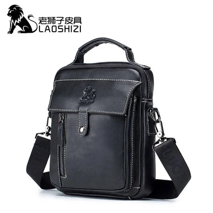 LAOSHIZI Brand High-end Men's genuine Shoulder Leisure Business crossbody bag 100% Leather Man Bag Handbag