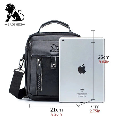 LAOSHIZI Brand High-end Men's genuine Shoulder Leisure Business crossbody bag 100% Leather Man Bag Handbag