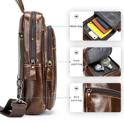 LAOSHIZI Brand Luxury Genuine Leather Men Messenger Casual Crossbody Fashion Men's Handbag Chest Male Shoulder Bag