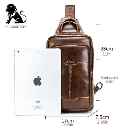 LAOSHIZI Brand Luxury Genuine Leather Men Messenger Casual Crossbody Fashion Men's Handbag Chest Male Shoulder Bag