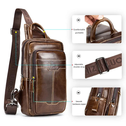 LAOSHIZI Brand Luxury Genuine Leather Men Messenger Casual Crossbody Fashion Men's Handbag Chest Male Shoulder Bag