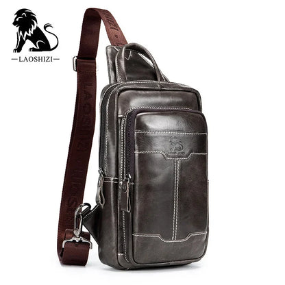 LAOSHIZI Brand Luxury Genuine Leather Men Messenger Casual Crossbody Fashion Men's Handbag Chest Male Shoulder Bag