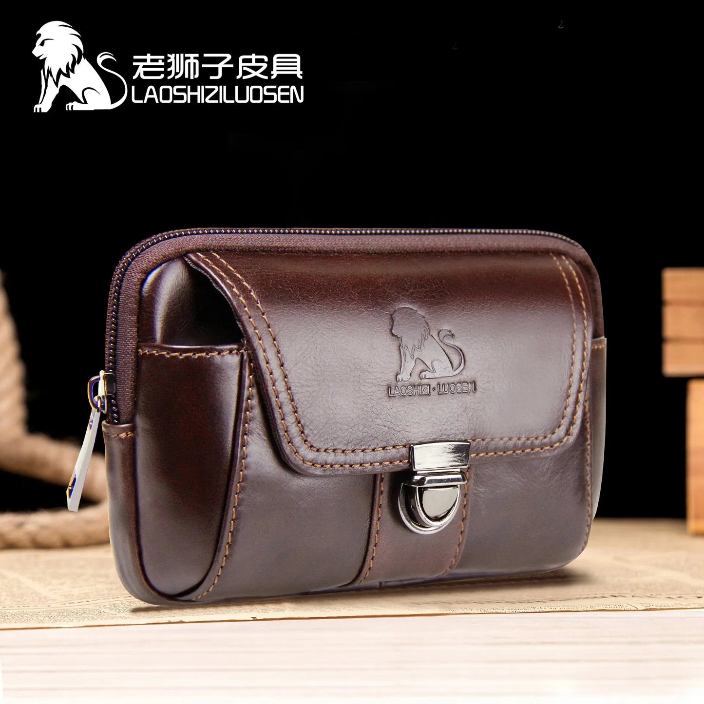 LAOSHIZI Brand Men Genuine Leather Waist Pack Multifunction Phone Pockets Case Coin Male Money Bags Retro Cowhide Purse