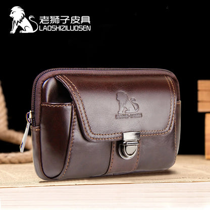 LAOSHIZI Brand Men Genuine Leather Waist Pack Multifunction Phone Pockets Case Coin Male Money Bags Retro Cowhide Purse