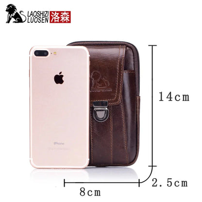 LAOSHIZI Brand Men Genuine Leather Waist Pack Multifunction Phone Pockets Case Coin Male Money Bags Retro Cowhide Purse