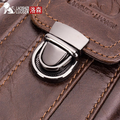LAOSHIZI Brand Men Genuine Leather Waist Pack Multifunction Phone Pockets Case Coin Male Money Bags Retro Cowhide Purse
