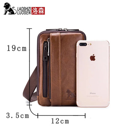 LAOSHIZI Brand Men Genuine Leather Waist Pack Multifunction Phone Pockets Case Coin Purse Male Money Bags Shoulder Messenger Bag