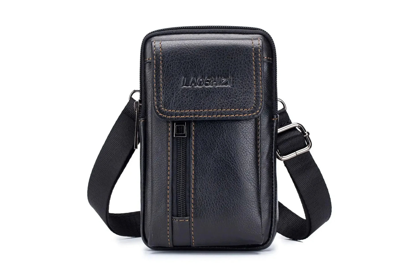 LAOSHIZI Brand Men's Cowhide Mobile Phone Waist Packs Multifunctional Genuine Leather Wallet Fashion Shoulder Crossbody Bag