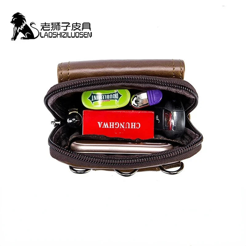 LAOSHIZI Brand Men's Cowhide Mobile Phone Waist Packs Multifunctional Genuine Leather Wallet Fashion Shoulder Crossbody Bag