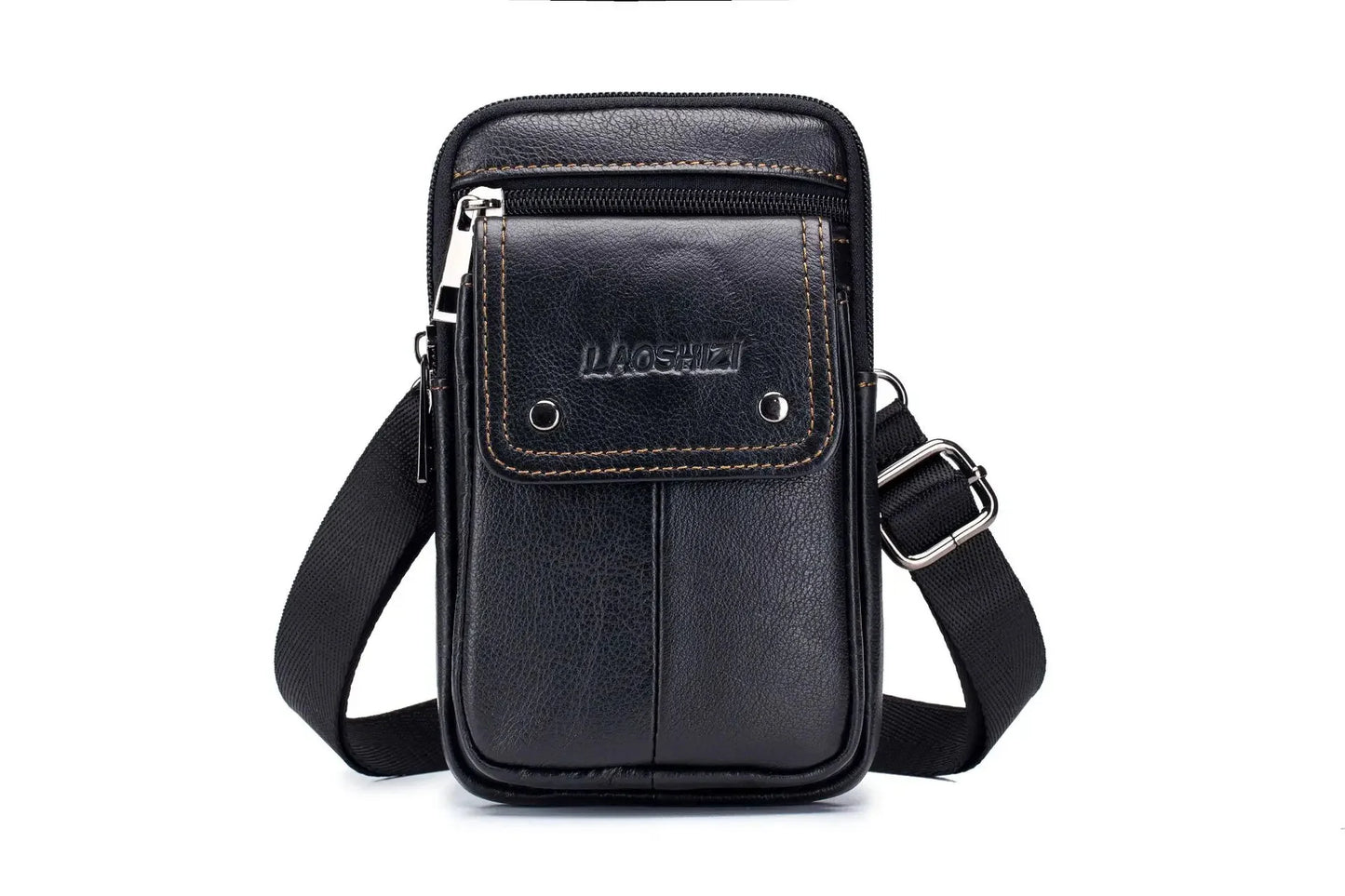 LAOSHIZI Brand Men's Cowhide Mobile Phone Waist Packs Multifunctional Genuine Leather Wallet Fashion Shoulder Crossbody Bag