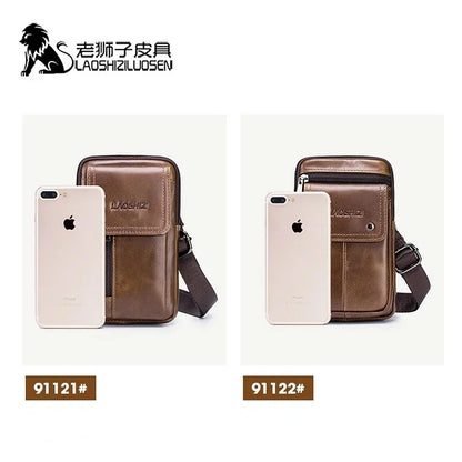 LAOSHIZI Brand Men's Cowhide Mobile Phone Waist Packs Multifunctional Genuine Leather Wallet Fashion Shoulder Crossbody Bag