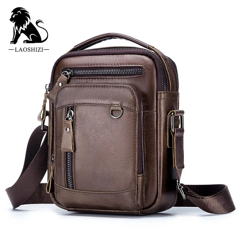 LAOSHIZI High-end Luxury Leather Shoulder Bag Leisure Business Crossbody Bags Large-capacity Multifunctional Men's Handbag
