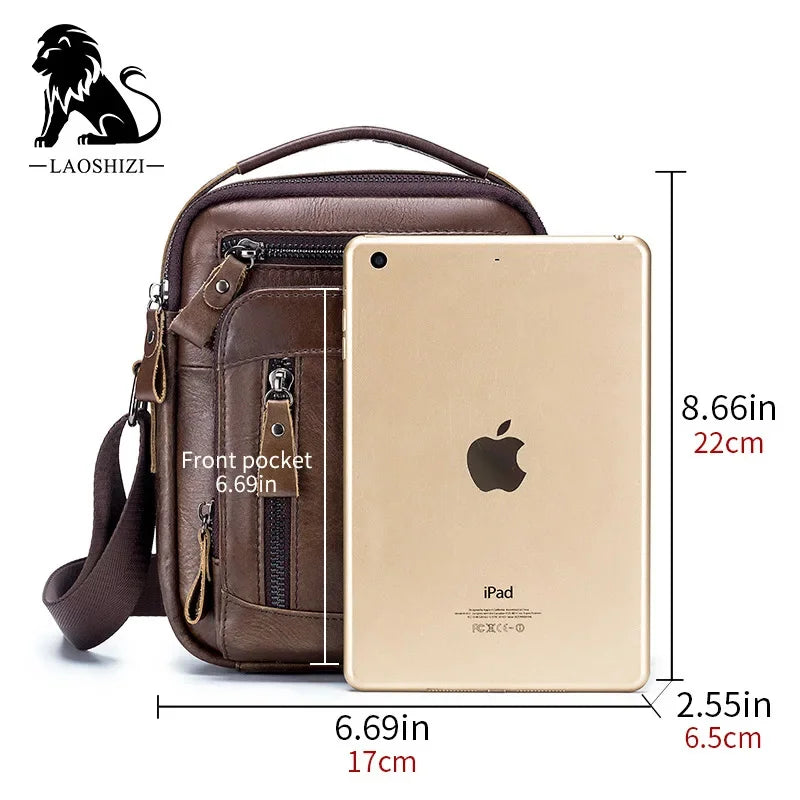 LAOSHIZI High-end Luxury Leather Shoulder Bag Leisure Business Crossbody Bags Large-capacity Multifunctional Men's Handbag