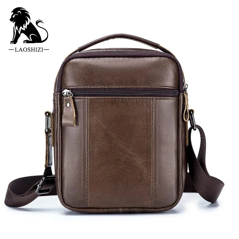 LAOSHIZI High-end Luxury Leather Shoulder Bag Leisure Business Crossbody Bags Large-capacity Multifunctional Men's Handbag