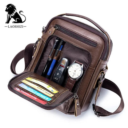 LAOSHIZI High-end Luxury Leather Shoulder Bag Leisure Business Crossbody Bags Large-capacity Multifunctional Men's Handbag