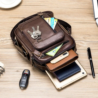 LAOSHIZI High-end Luxury Leather Shoulder Bag Leisure Business Crossbody Bags Large-capacity Multifunctional Men's Handbag