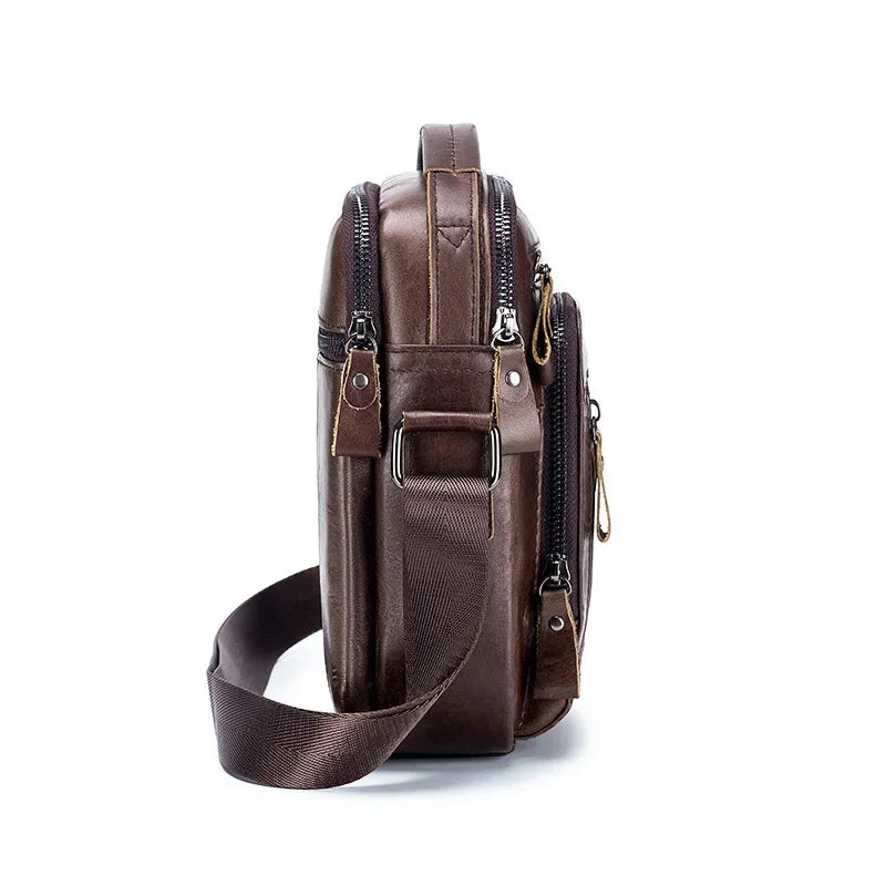 LAOSHIZI High-end Luxury Leather Shoulder Bag Leisure Business Crossbody Bags Large-capacity Multifunctional Men's Handbag