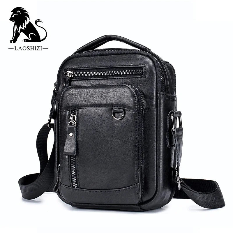 LAOSHIZI High-end Luxury Leather Shoulder Bag Leisure Business Crossbody Bags Large-capacity Multifunctional Men's Handbag