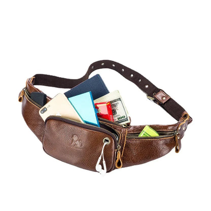 LAOSHIZI Men's Genuine Waist Packs Multifunction Fashion Chest Sports Casual Leather Travel Pocket Phone Bag