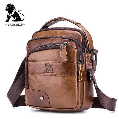 LAOSHIZI New Brand Genuine Leather Crossbody 100% Cowhide Small Satchel Men's Leisure Sports Business Shoulder Bag