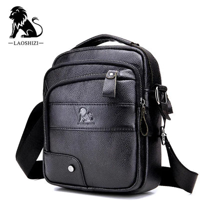 LAOSHIZI New Brand Genuine Leather Crossbody 100% Cowhide Small Satchel Men's Leisure Sports Business Shoulder Bag