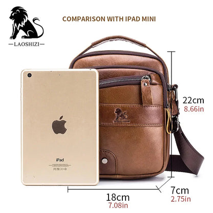 LAOSHIZI New Brand Genuine Leather Crossbody 100% Cowhide Small Satchel Men's Leisure Sports Business Shoulder Bag