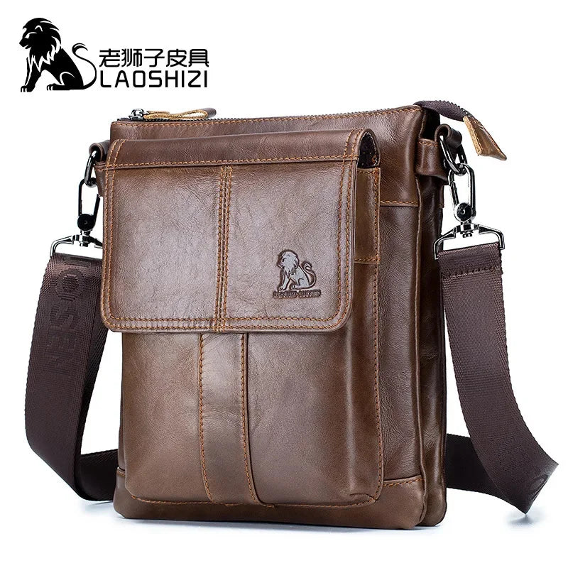 LAOSHIZI New Fashion Crossbody Bag100% Genuine Leather Men's Messenger Bags Handbags Flap Shoulder Bag Men Travel Bolso Torebka