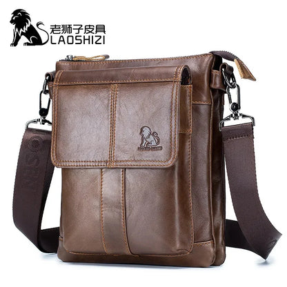 LAOSHIZI New Fashion Crossbody Bag100% Genuine Leather Men's Messenger Bags Handbags Flap Shoulder Bag Men Travel Bolso Torebka