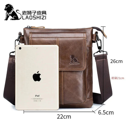 LAOSHIZI New Fashion Crossbody Bag100% Genuine Leather Men's Messenger Bags Handbags Flap Shoulder Bag Men Travel Bolso Torebka
