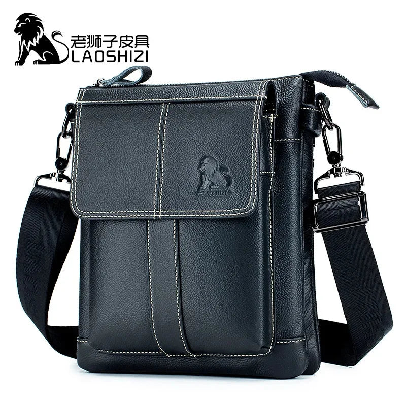 LAOSHIZI New Fashion Crossbody Bag100% Genuine Leather Men's Messenger Bags Handbags Flap Shoulder Bag Men Travel Bolso Torebka