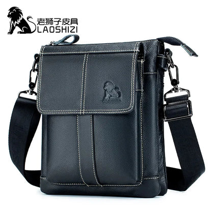 LAOSHIZI New Fashion Crossbody Bag100% Genuine Leather Men's Messenger Bags Handbags Flap Shoulder Bag Men Travel Bolso Torebka