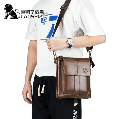 LAOSHIZI New Fashion Crossbody Bag100% Genuine Leather Men's Messenger Bags Handbags Flap Shoulder Bag Men Travel Bolso Torebka