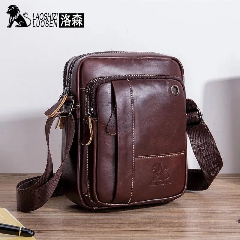 LAOSHIZI New Fashion Men's Genuine Leather Crossbody 100% Cowhide Men Convenient Satchel Multifunctional Casual Shoulder Bag