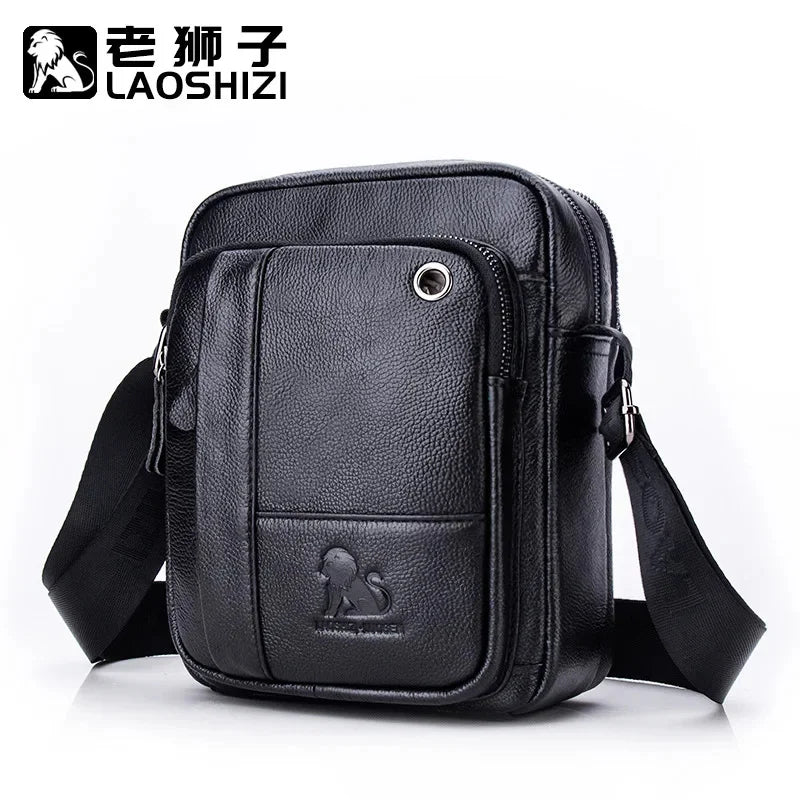 LAOSHIZI New Fashion Men's Genuine Leather Crossbody 100% Cowhide Men Convenient Satchel Multifunctional Casual Shoulder Bag