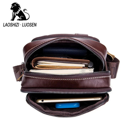 LAOSHIZI New Fashion Men's Genuine Leather Crossbody 100% Cowhide Men Convenient Satchel Multifunctional Casual Shoulder Bag