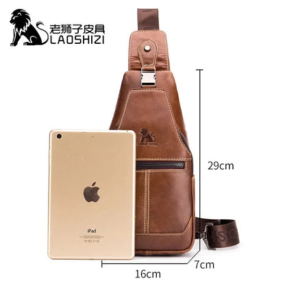 LAOSHIZI New High-end Leather Chest Retro Casual Men's Authentic Messenger Large-capacity Shoulder Storage Bag