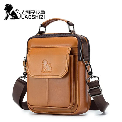 LAOSHIZI New Luxury Genuine Leather Shoulder Multifunctional Casual Crossbody Bag 100% Cowhide Men's Handbag