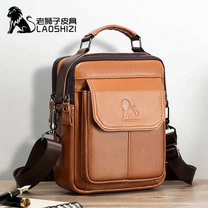 LAOSHIZI New Luxury Genuine Leather Shoulder Multifunctional Casual Crossbody Bag 100% Cowhide Men's Handbag
