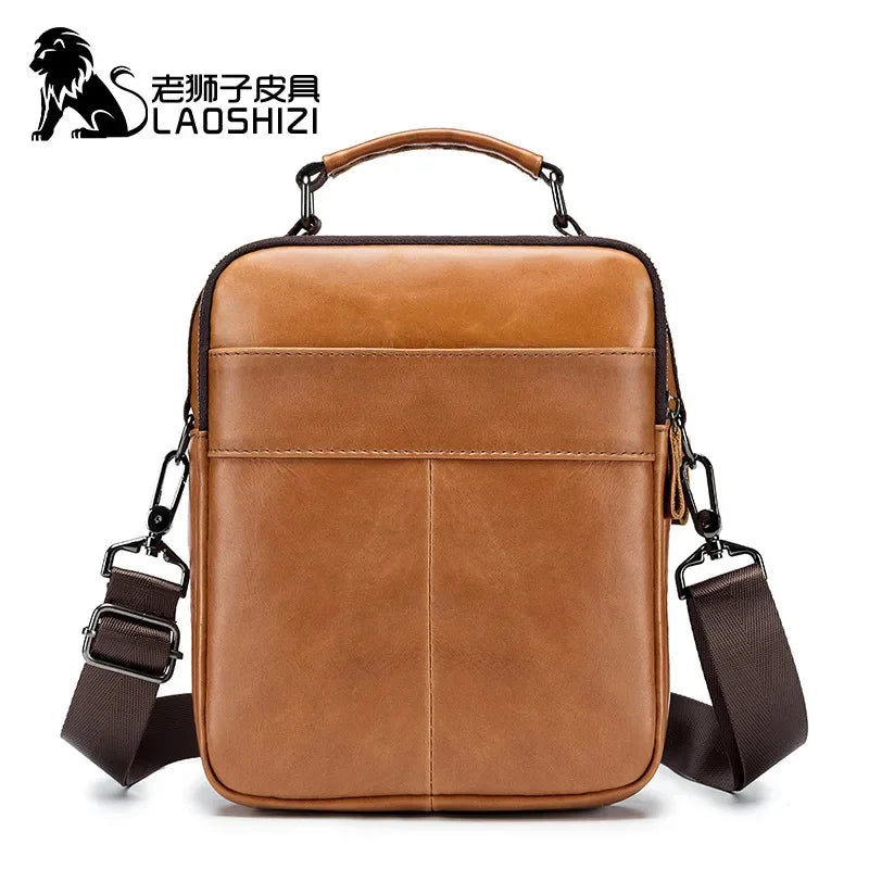 LAOSHIZI New Luxury Genuine Leather Shoulder Multifunctional Casual Crossbody Bag 100% Cowhide Men's Handbag