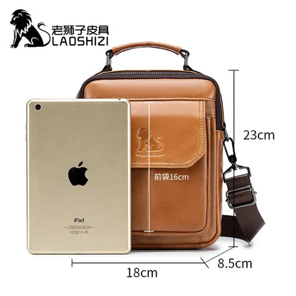 LAOSHIZI New Luxury Genuine Leather Shoulder Multifunctional Casual Crossbody Bag 100% Cowhide Men's Handbag