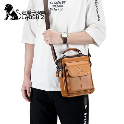 LAOSHIZI New Luxury Genuine Leather Shoulder Multifunctional Casual Crossbody Bag 100% Cowhide Men's Handbag