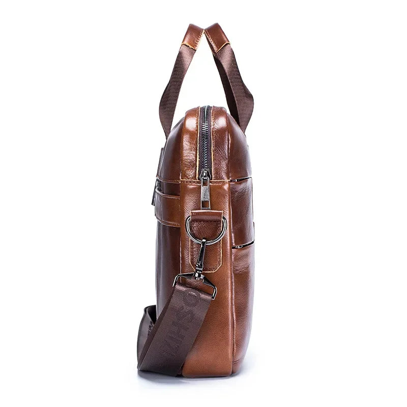 LAOSHIZI New Men's Genuine Briefcase Business Leisure Handbag Cowhide Leather Multifunctional Computer Shoulder Bag