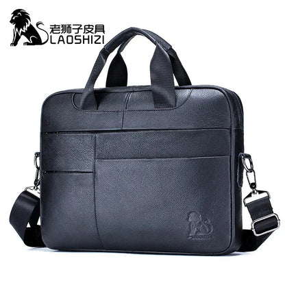 LAOSHIZI New Men's Genuine Briefcase Business Leisure Handbag Cowhide Leather Multifunctional Computer Shoulder Bag